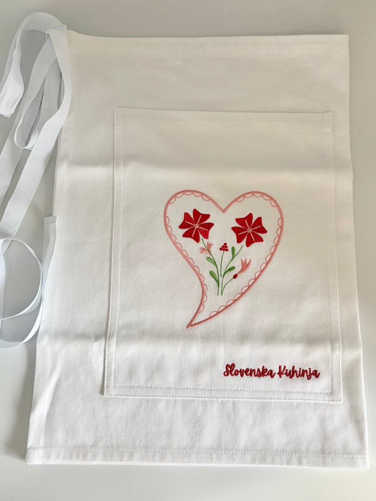 Handmade & Embroidered Half Waist Apron – 100% Cotton, Made in Slovenia