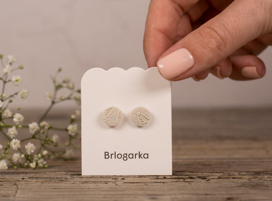 Lace Embossed Earrings – Slovenian Handmade - Cream