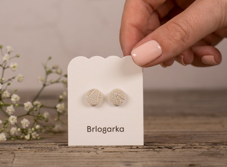 Cream Lace Embossed Earrings – Slovenian Handmade Polymer Clay Jewelry