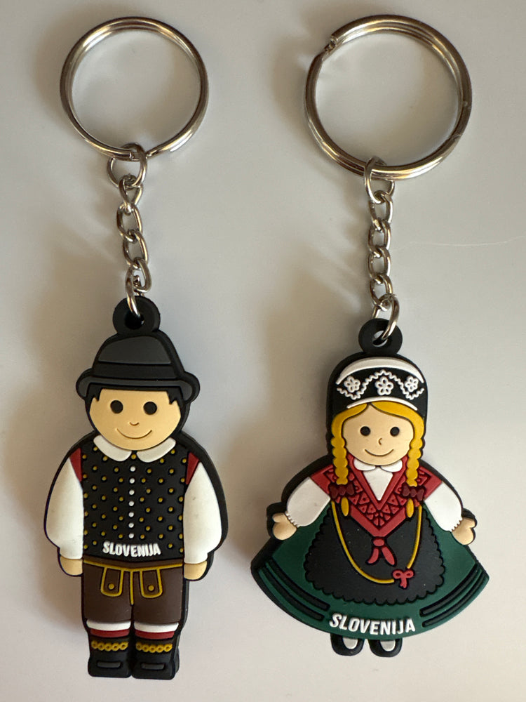 Slovenian Folklore Dancer Keychains – Traditional Noša Girl & Boy Designs