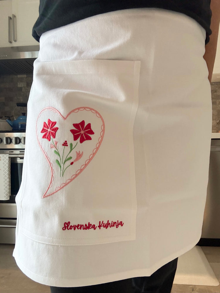 Handmade & Embroidered Half Waist Apron – 100% Cotton, Made in Slovenia