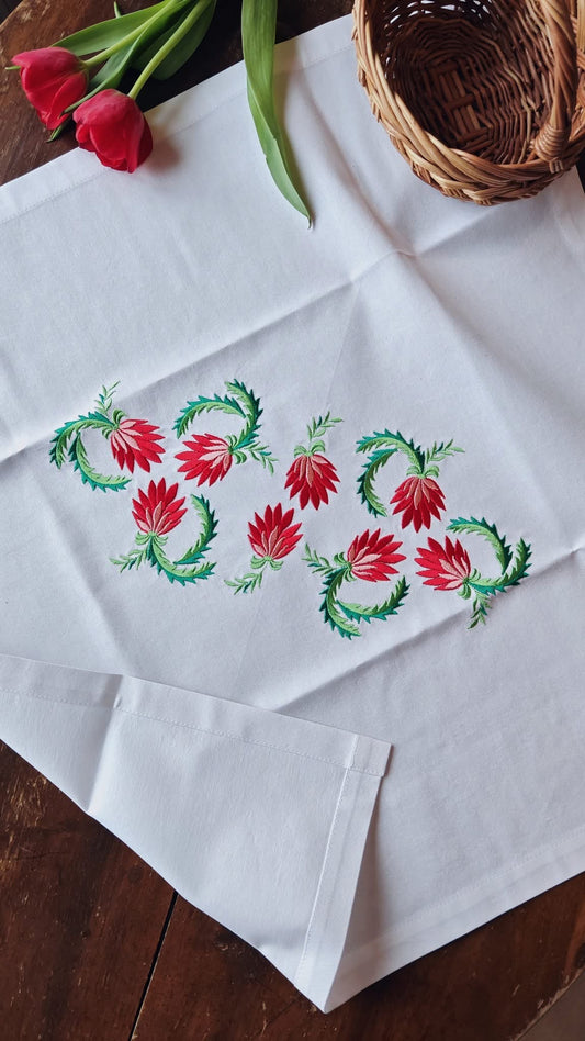 Handmade Slovenian Easter Basket Cover – Red & Green Cvetje | Slovenska Kuhinja