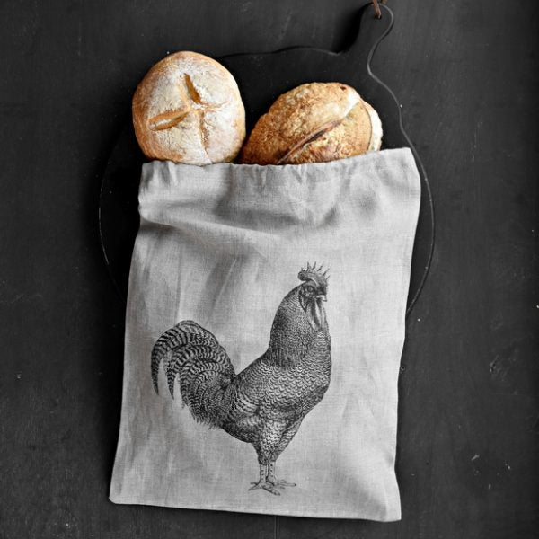 New! Handmade Slovenian Linen Bread Bag – Rooster (Petelin) Design | Slovenska Kuhinja