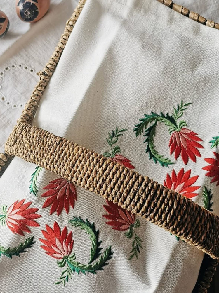 Handmade Slovenian Easter Basket Cover – Red & Green Cvetje | Slovenska Kuhinja