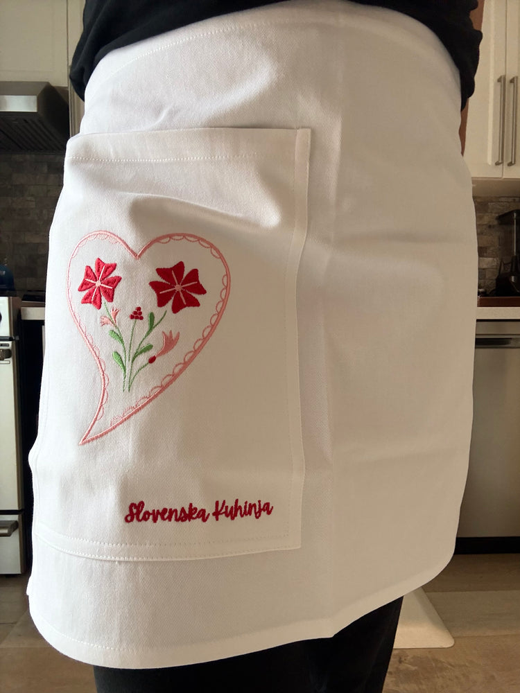 Handmade & Embroidered Half Waist Apron – 100% Cotton, Made in Slovenia