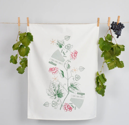 NEW! Harmonika & Red Grapes — Slovenian Cotton Tea Towel