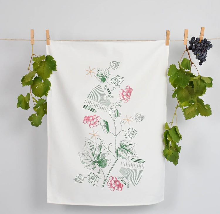 NEW! Harmonika & Red Grapes — Slovenian Cotton Tea Towel
