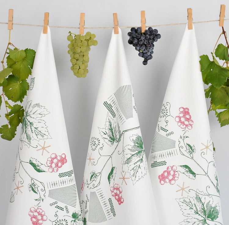 NEW! Harmonika & Red Grapes — Slovenian Cotton Tea Towel