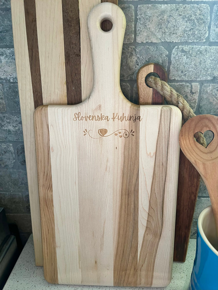 Slovenska Kuhinja Maple Cutting Board with Handle  16” x 8” (Large) Charcuterie Board