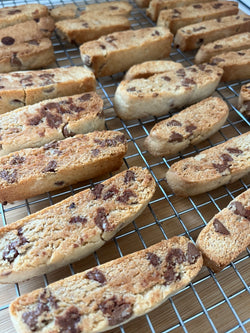 Hazelnut Biscotti with Chocolate Chips and Lemon Zest 