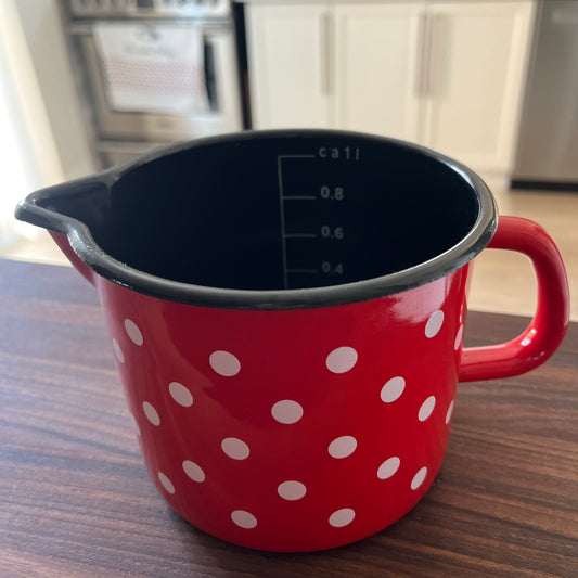 NEW! Traditional Slovenian 1 Litre Measuring Cup | Red with White Polka Dots | MADE IN SLOVENIA