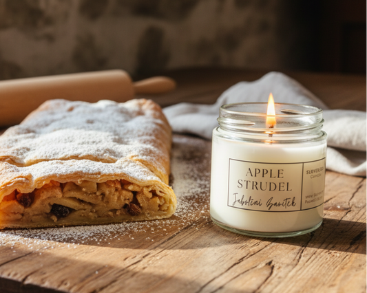 Apple Strudel Candle in Rustic Farmhouse