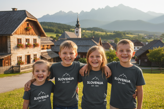 Kids Slovenija T-Shirt - Children in Slovenian Village