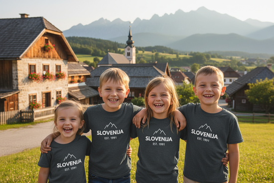 Kids Slovenija T-Shirt - Children in Slovenian Village