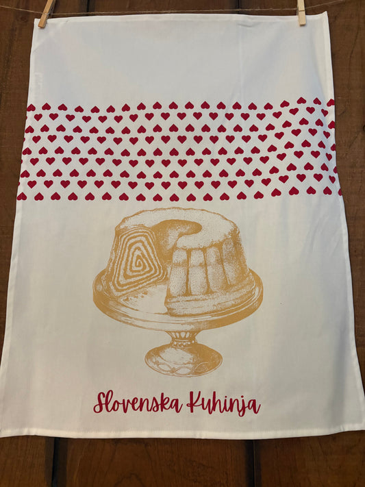 Slovenska Kuhinja Potica tea towel inspired by traditional Slovenian baking.