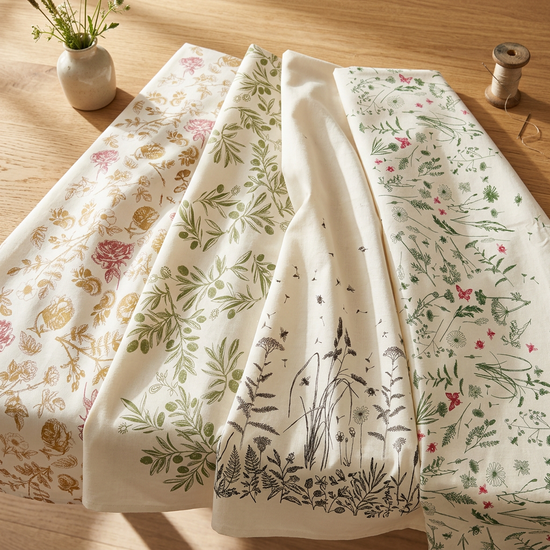 Styled hero image featuring four Slovenian tablecloth designs